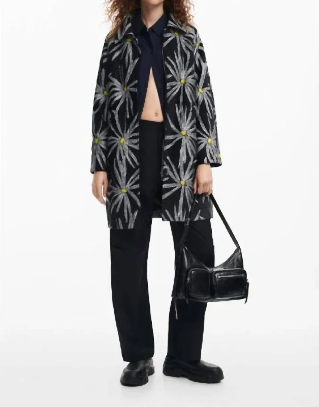 Daisy Print Coat In Black Multi