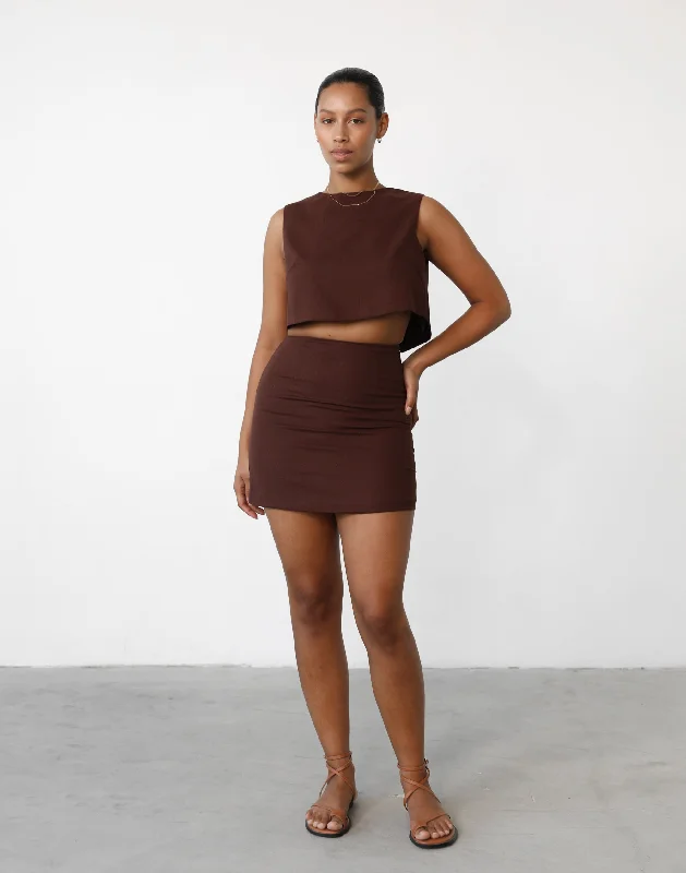 Bold Fashion Como Linen Mini Skirt (Cocoa)