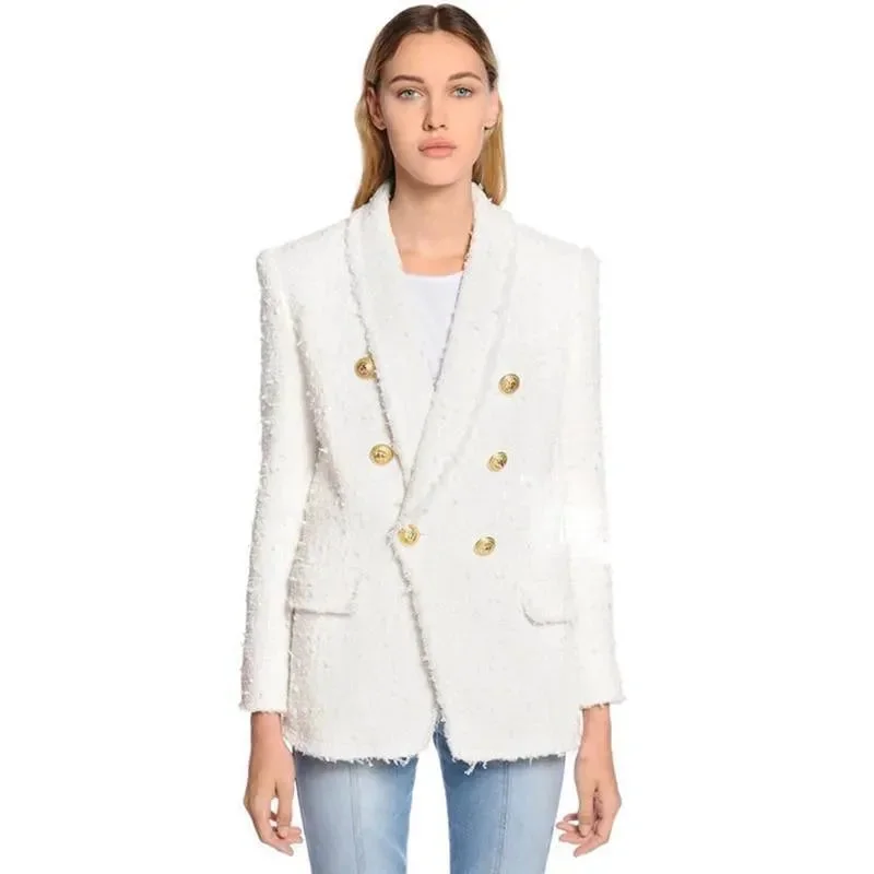 Elegant Attire For The Modern Lady Shawl Collar Tweed Blazer Women - Casual - Plain-Solid