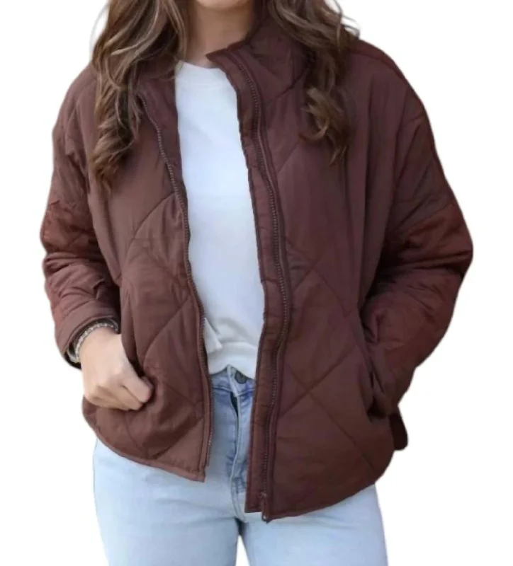 Quilted Puffer Jacket In Brown