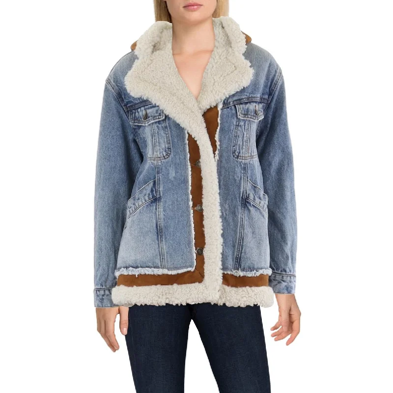 Trendy Women's Collection Womens Faux Fur Lined Trucker Denim Jacket