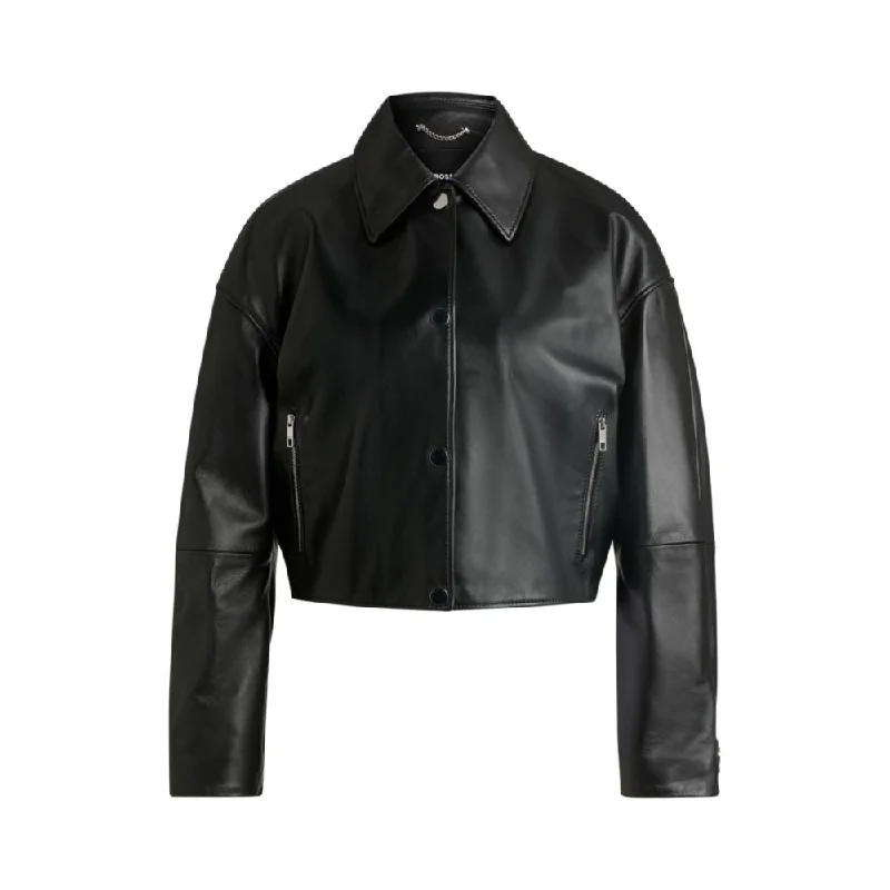 Minimalist Style Leather jacket with covered press studs