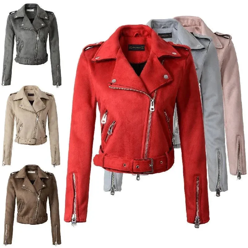 Unbeatable Prices Lady Biker Suede Leather Jacket