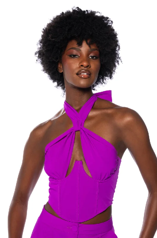 Fresh Styles, Fresh Deals VIOLET CUT OUT HALTER TOP