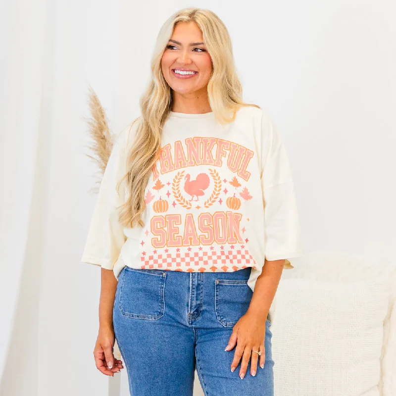 Seasonal Sale Thankful Season Boyfriend Tee, Ivory