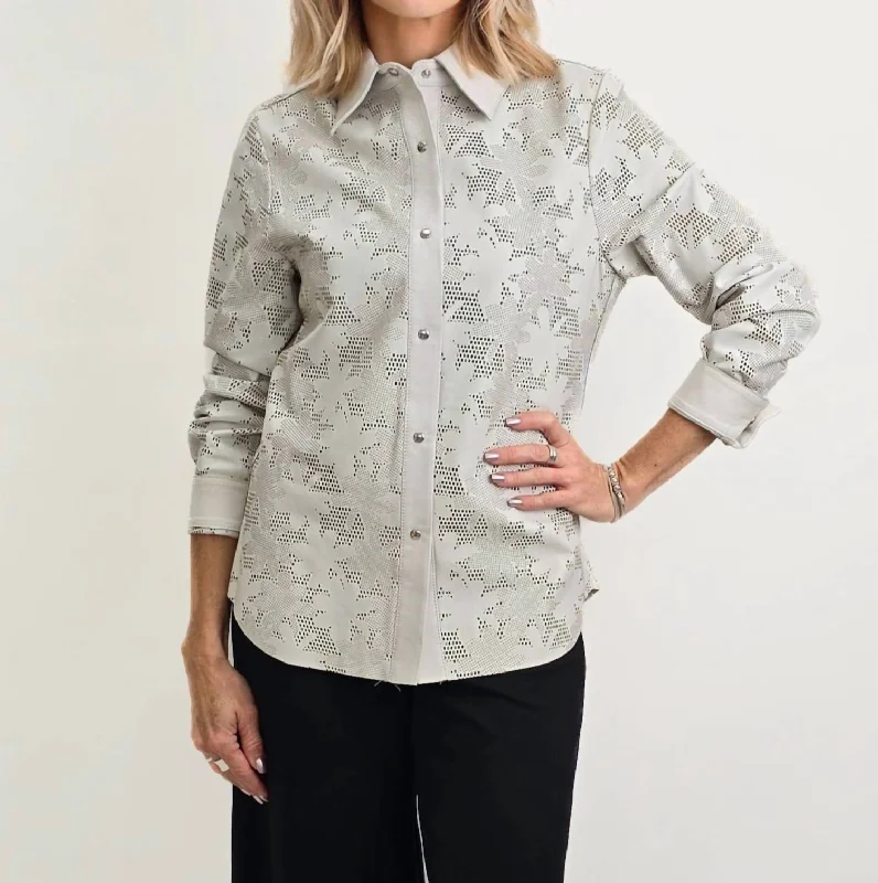 Perforated Shirt Jacket In Ivory