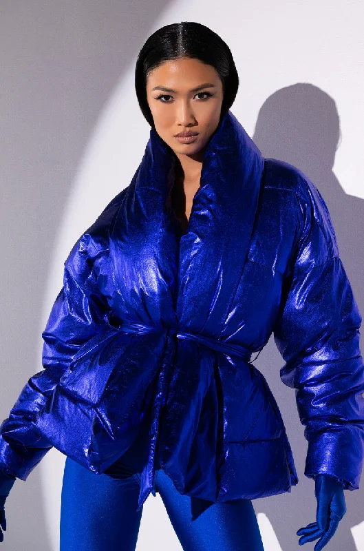 Trendy Boutique Online AURTURA LUXE METALLIC BLUE PURPLE PUFFER COAT