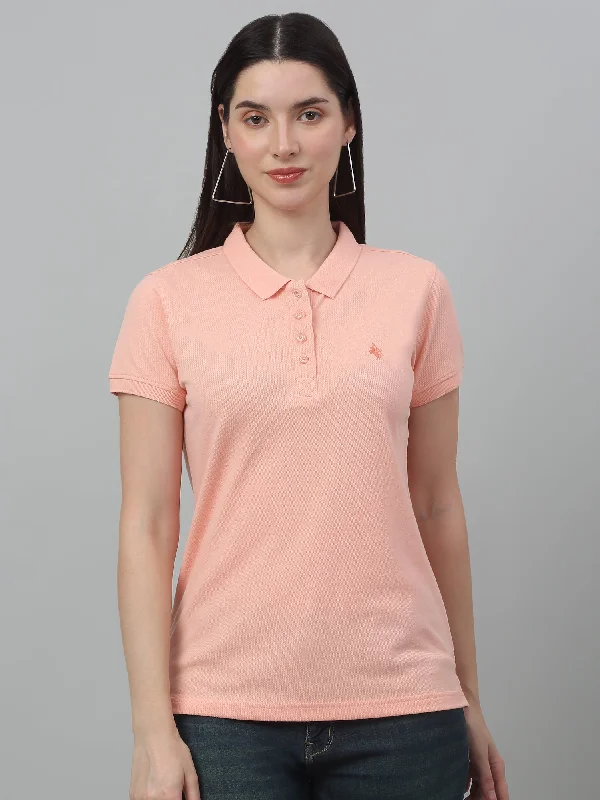 Fashion Sale Women's Casual Regular Short Sleeve Peach Polo neck  T-Shirt