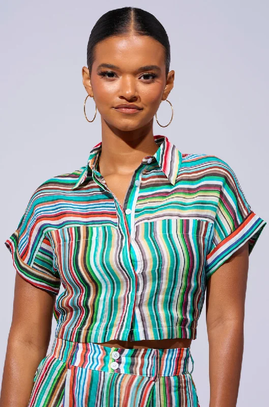 Trend Forward Threads For Her MIXED EMOTIONS STRIPE BUTTON DOWN BLOUSE