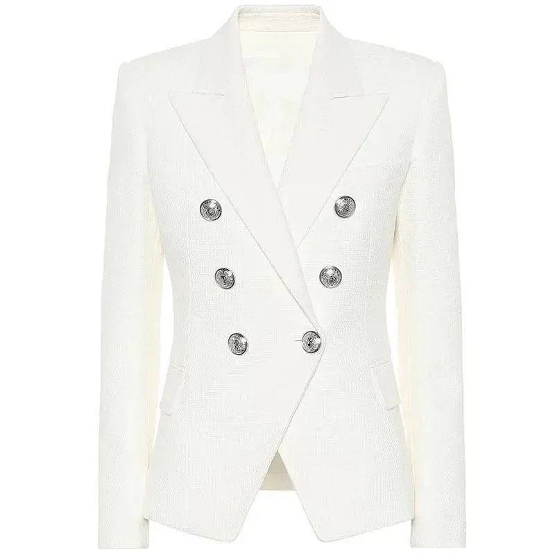 Elegant Style White Party Blazer Women - Casual - Plain-Solid