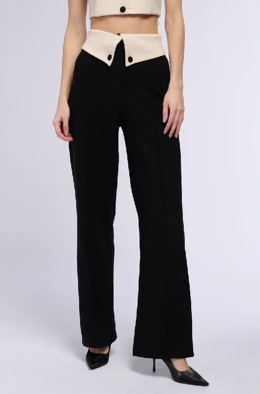 Fashion Deal ADELE BUTTON DETAIL FOLDED WAIST WIDE LEG TROUSER