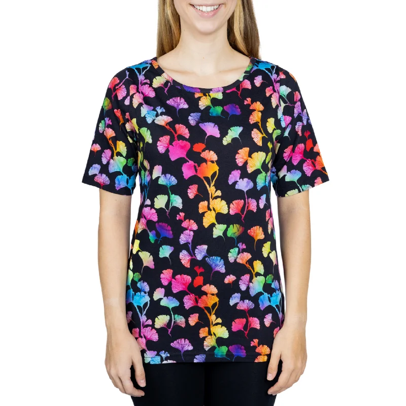 Relaxed Fashion Rainbow Ginkgo Leaves Tunic Top