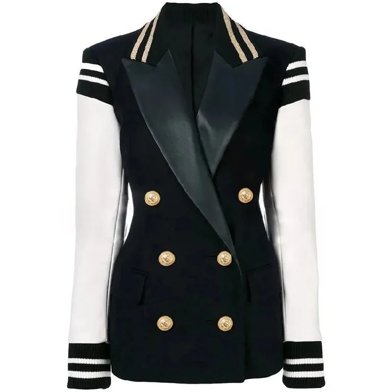 Season Sale Chloe Patchwork Leather Varsity Blazer Women - Casual - Patchwork