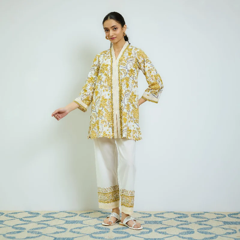 Holiday Special Offers Ochre Yellow Sanganeri Printed Cotton Co-ord Set