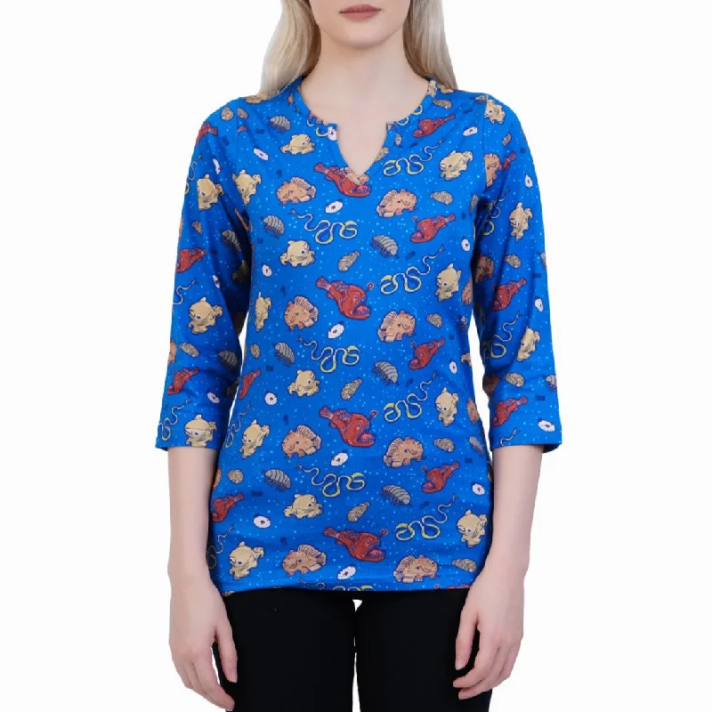 VIP Member Discount Ocean Creatures Split Neck Tunic Top