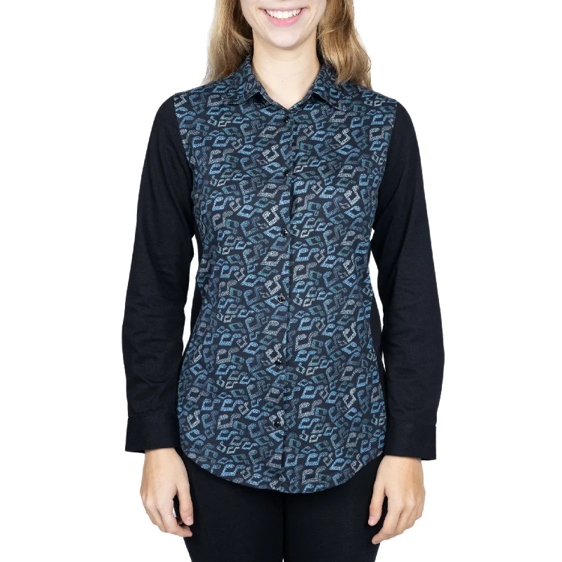 Relaxed Style Musical Notes Button-Up Top