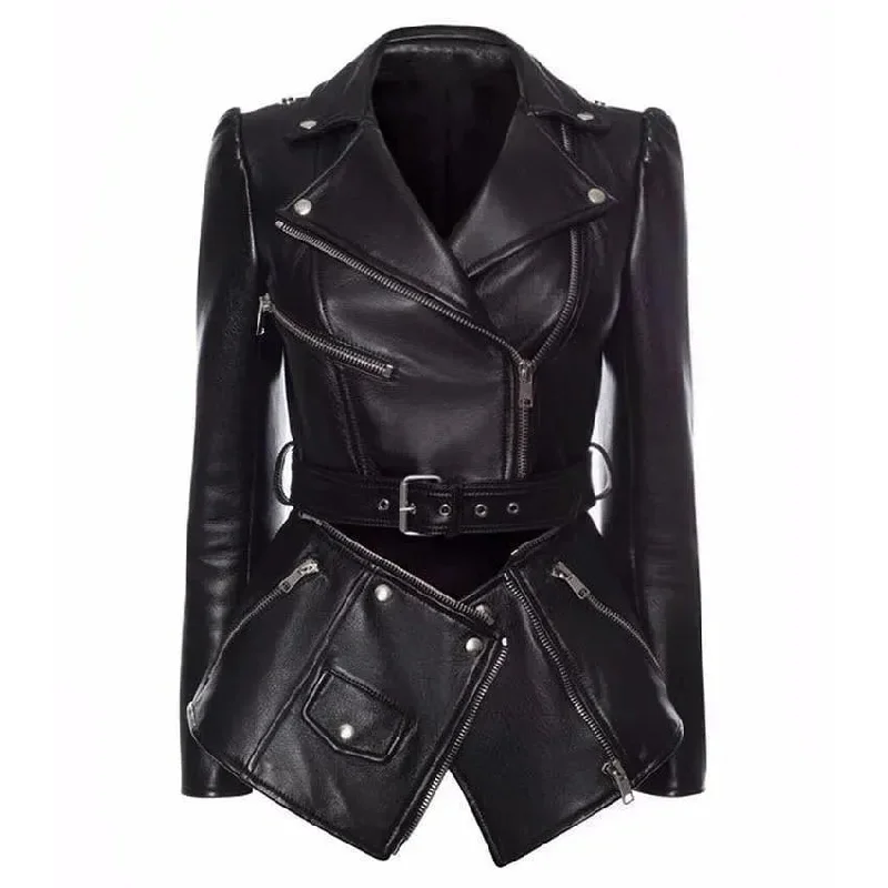 Evening Elegance Women Jacket Faux Leather Jacket Lower Edge Detachable