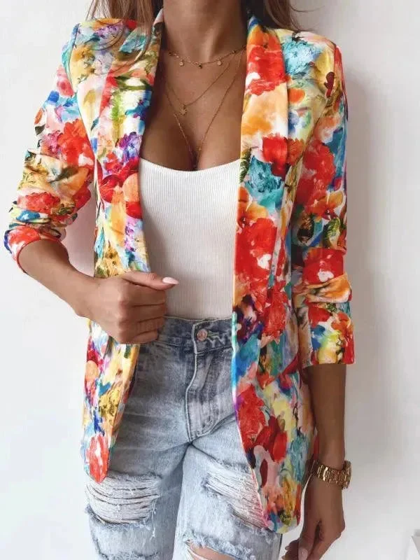 Relaxed Style Stylish Printed V-Neck Women Coat