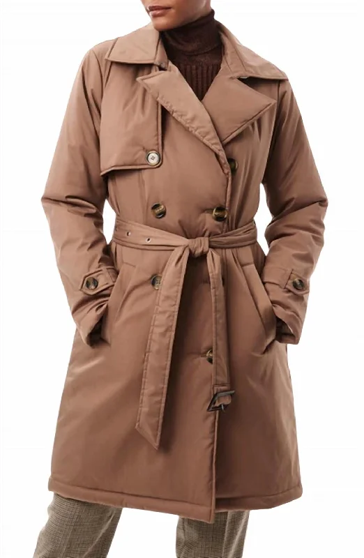 Free Spirited Fashion Effortless Belted Puffer Coat In Tan