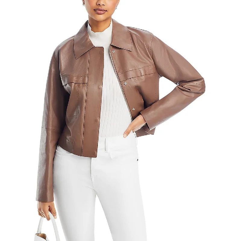 Pastel Styles Womens Faux Leather Long Sleeve Bomber Jacket