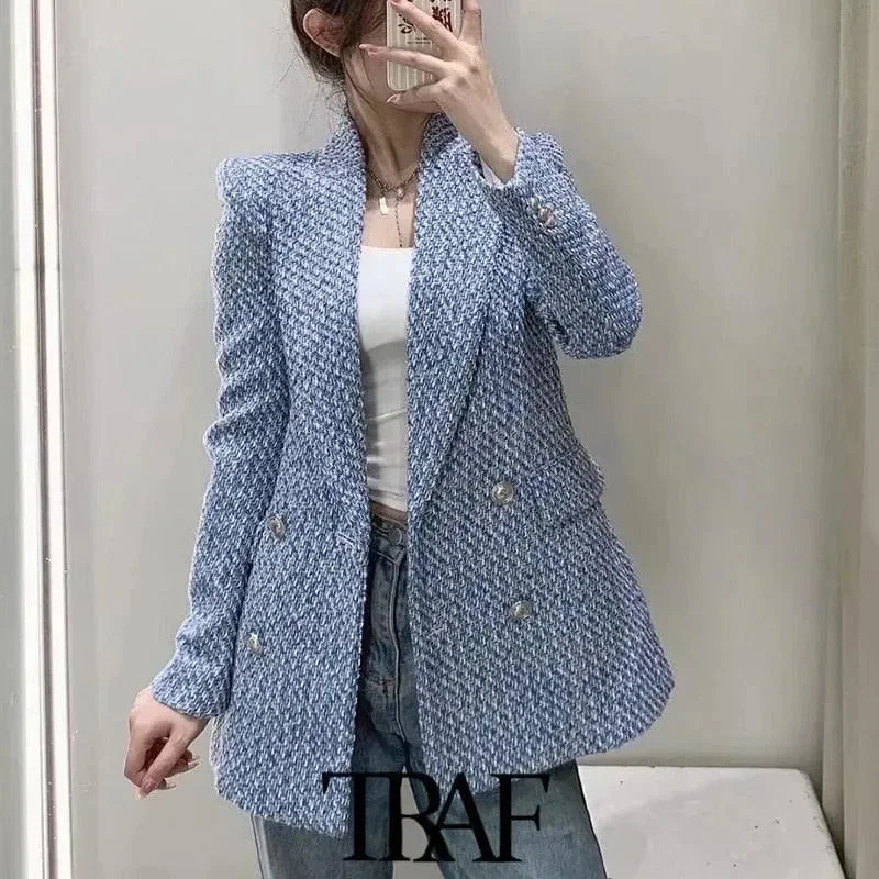 Women's Clothing Sale Women's Double-Breasted Tweed Blazer