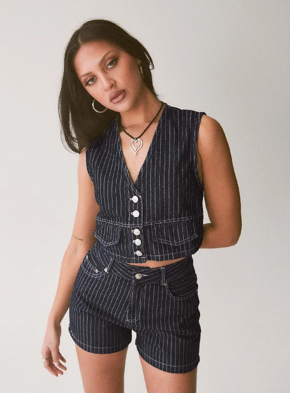 Chic Wardrobe Rathlyn Pinstripe Vest Dark Denim