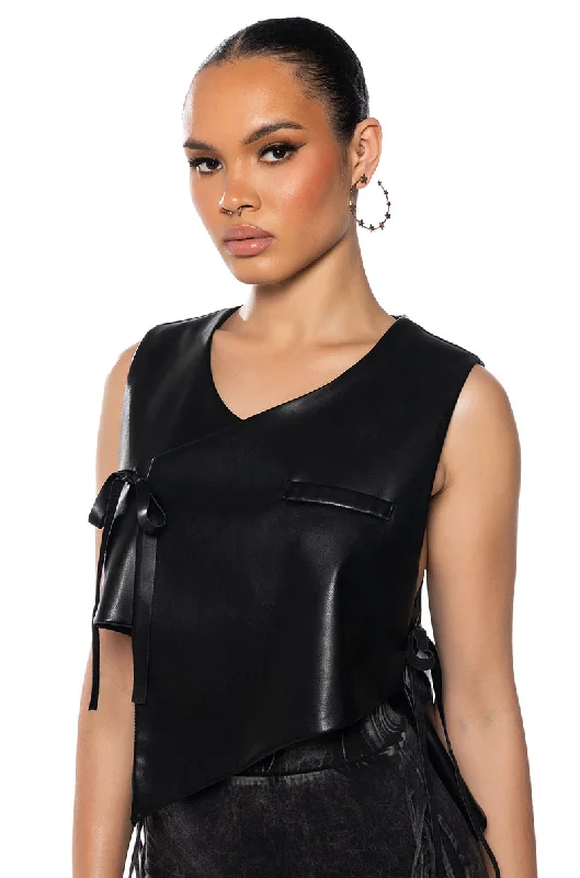 Casual Wear BIA CROPPED ASYMMETRICAL FAUX LEATHER VEST