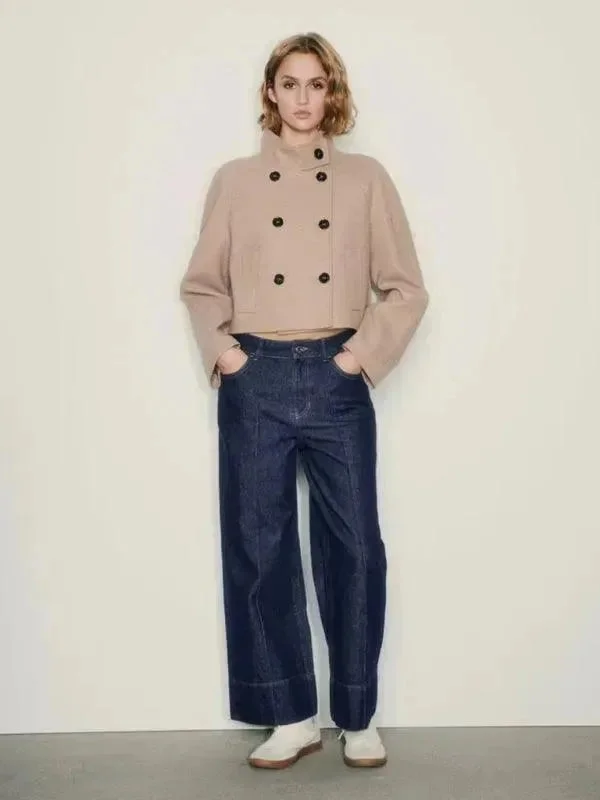 Summer Sale Crop Woolen Women Pea Coat