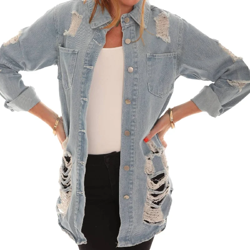 Distressed Denim Jacket In Light Denim