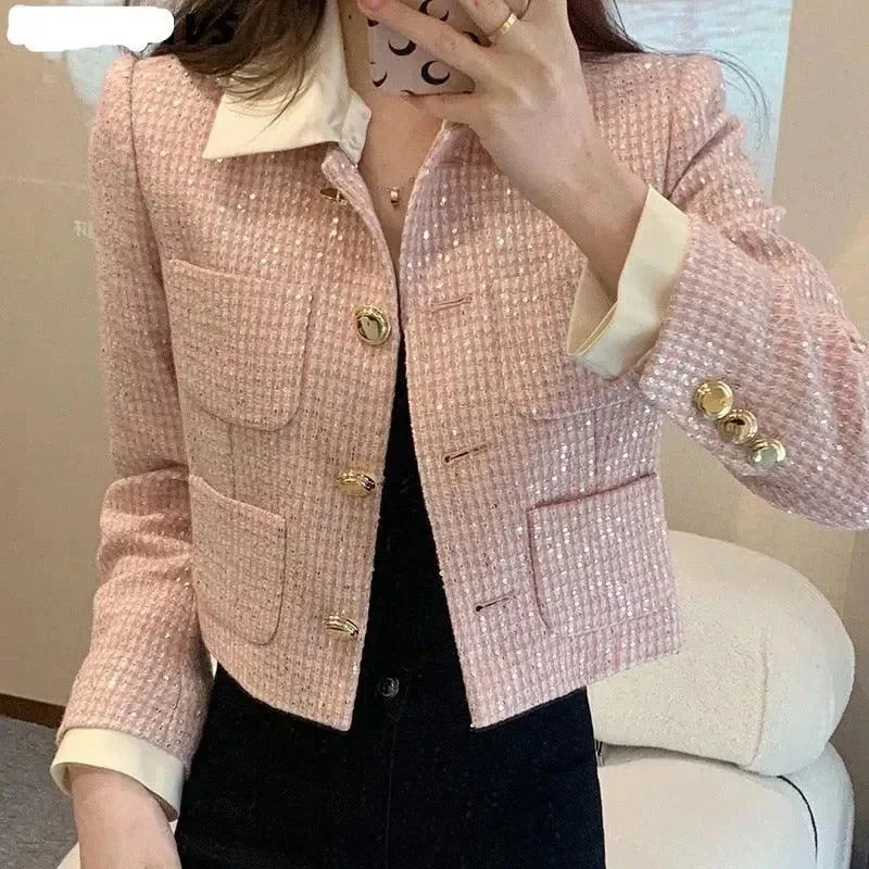 Catch Every Fashion Trend Patchwork Crop Tweed Jacket Women