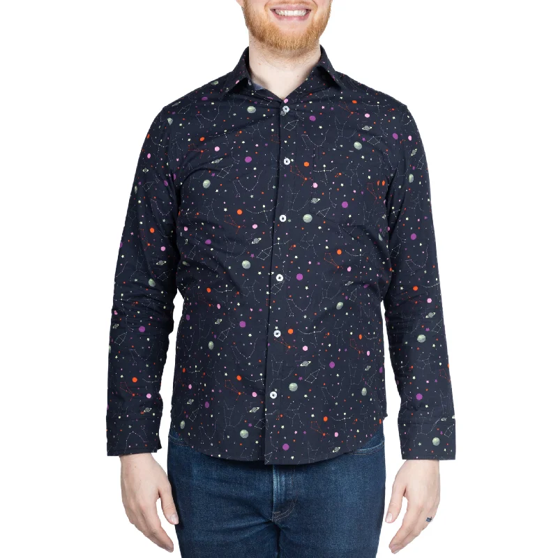 Relaxed Style Rainbow Constellations Long Sleeve Button-Up Shirt