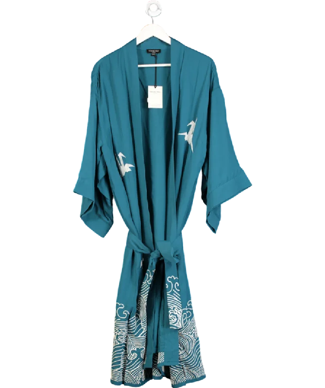 Winter Wardrobe Clearance Artemis muse Blue Japanese Wave Kimono One Size