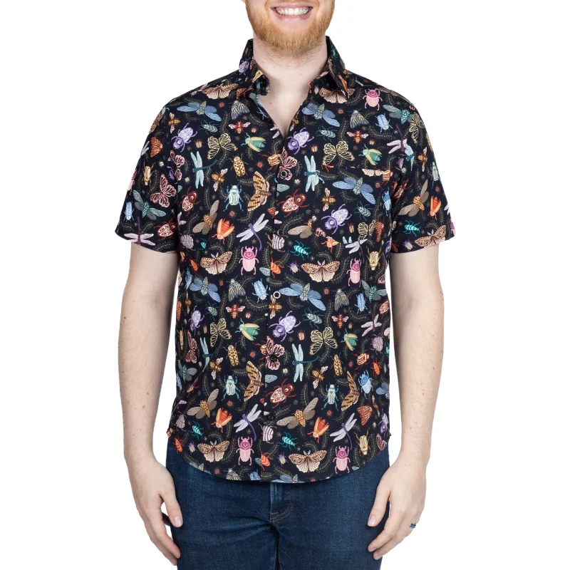 Trendy Street Style Doodle Bugs Short Sleeve Button-Up Shirt