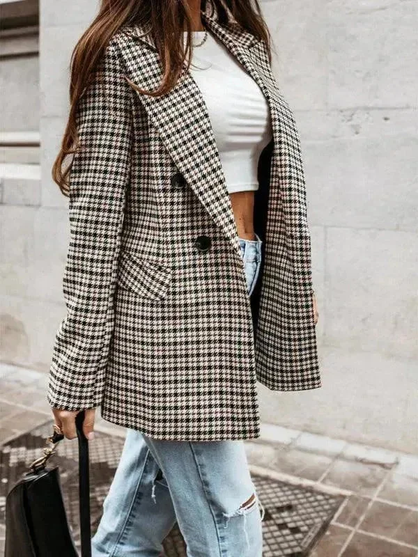 Luxury Fashion Plaid Double-Breasted Women Coat