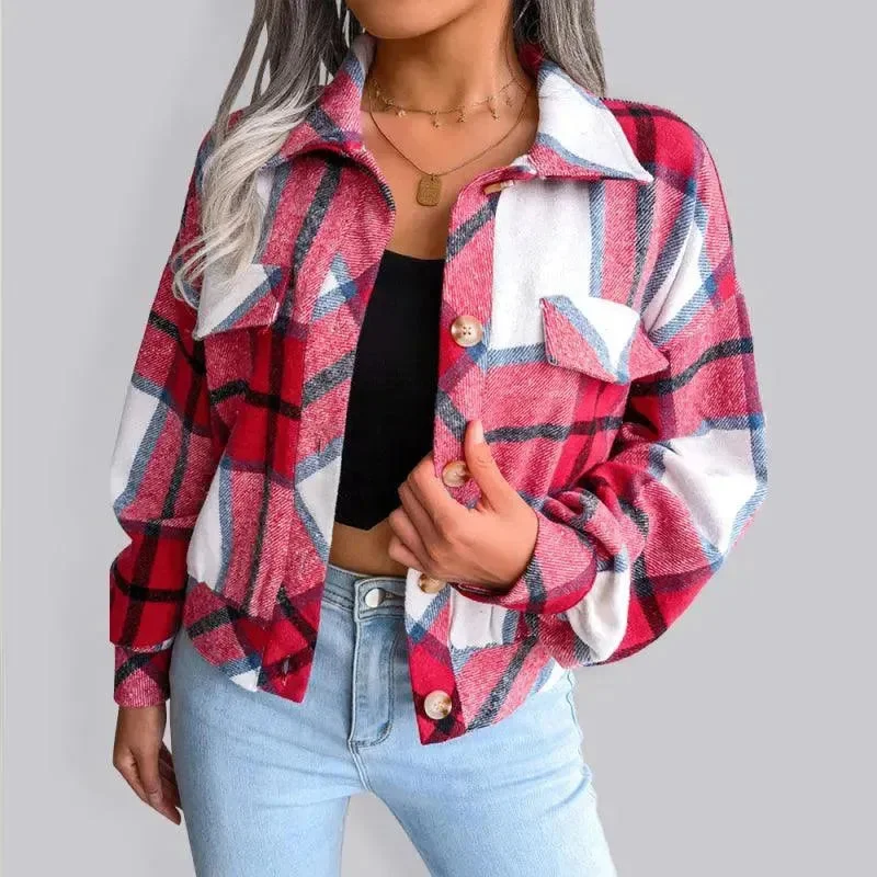 Trendy Street Style Clothing Short Plaid Loose Women’s Coat