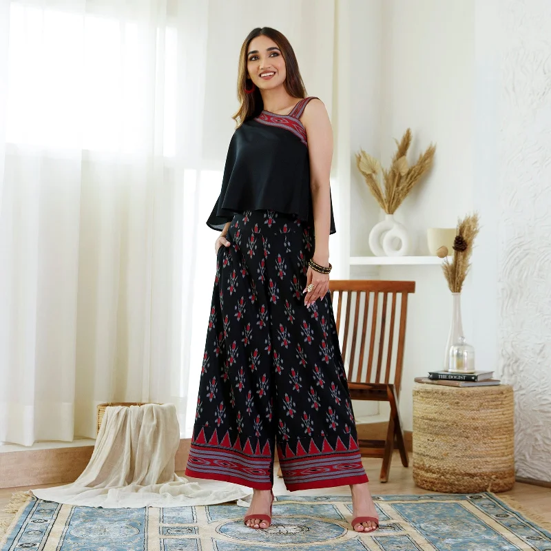 Online Boutiques Black Ikat Printed Top Palazzo Set