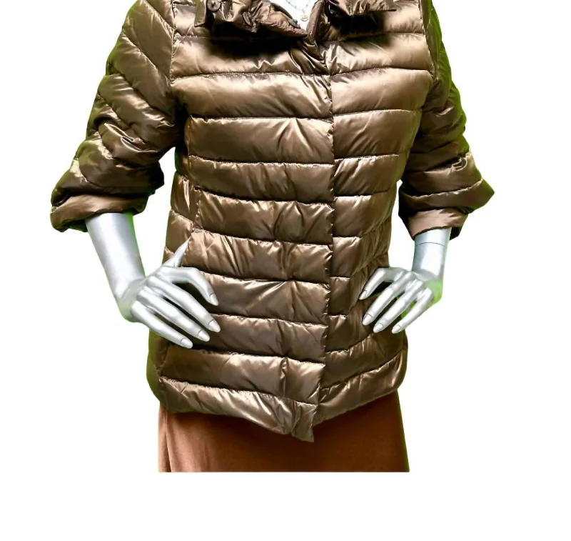 3/4 Sleeve Light Weight Spring Down Jacket In Mushroom(Bronze)