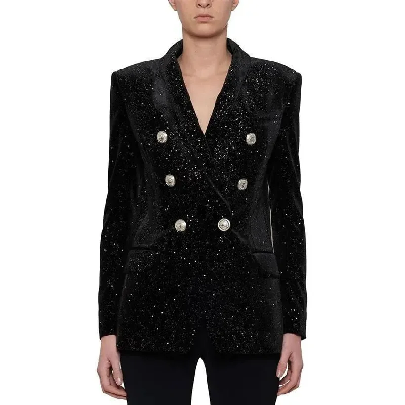 Premium Fashion Glitter Velvet Blazer Women - Casual - Plain-Solid