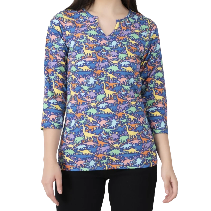 Women's Clothing Online Sale Dinosaurs & Fossils Split Neck Tunic Top [FINAL SALE]