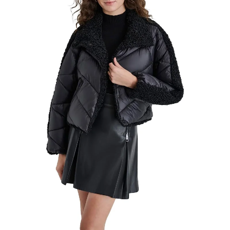 Womens Mixed Media Quilted Puffer Jacket